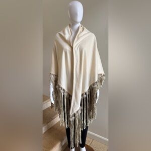 COLOMBO Fur and Leather Trimmed Cashmere Cape Shawl
